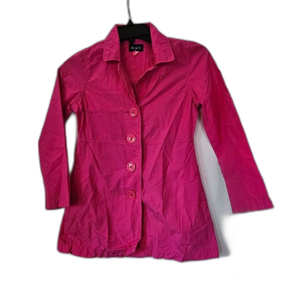 PLACE Girl's Bright Pink Bold Trench Jacket Buttons Size 7-8